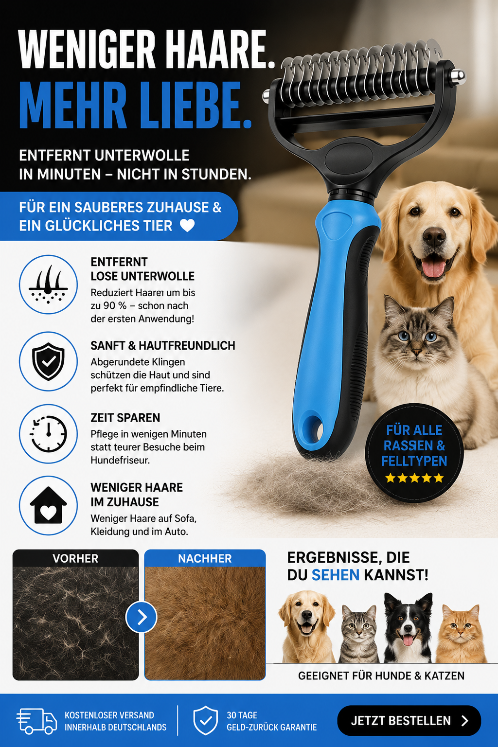 FurMaster™– Professionelle 2-in-1-Bürste zum Entfernen von Haaren und Verfilzungen