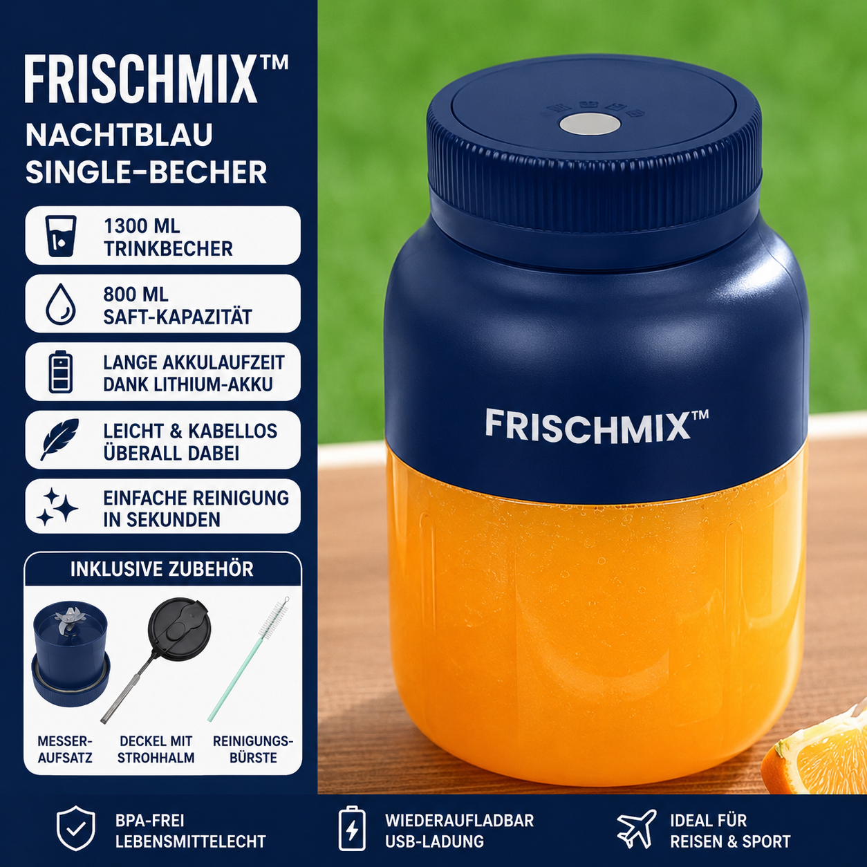 FrischMix™ - Kabelloser 2-in-1 Entsafter mit Trinkbecher