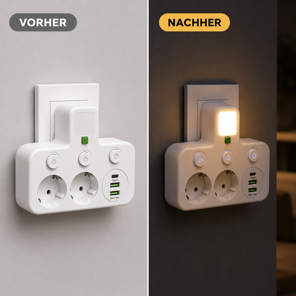 LumiPower Steckleiste™- mit USB & Nachtlicht